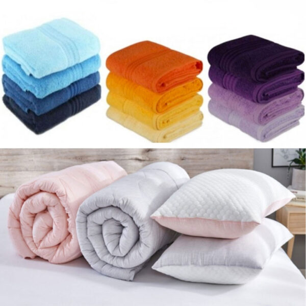 Pilota Hoteliera pentru pat dublu 180/200 + Set 2 Perne 50/70cm + 1 Set de 4 Prosoape de baie, bumbac 100%, Cadou!