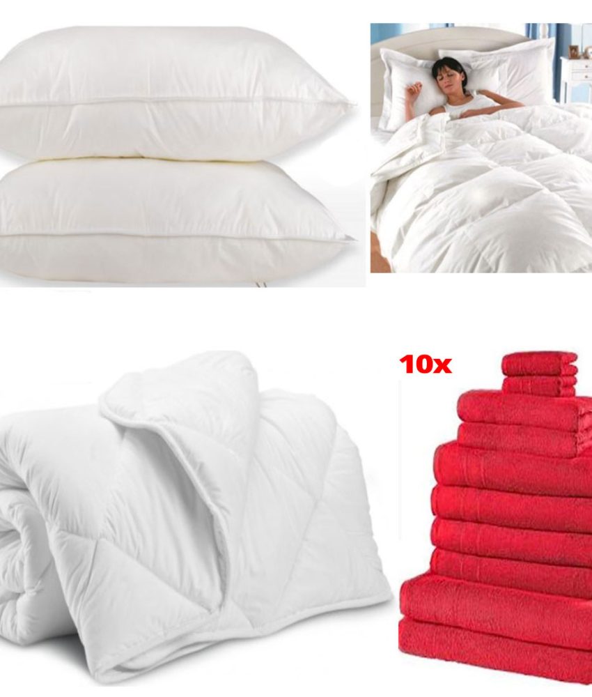 Pilota alba, pentru pat dublu 180x210cm, 200g + Set 2 Perne Pufoase Hypo-Alergice, 50 X 70 cm, gama hoteliera + Set 10 Prosoape bumbac 100%, diferite culori!