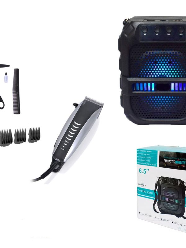 Boxa portabila, GTS-1191, cu Bluetooth, Wireless, difuzor 6.5”, Bluetooth, Extra Bass, prindere tip geanta, HD Sound, USB Stick, AUX, Card, Radio FM + CADOU Masina de Tuns profesionala Pro Clipper