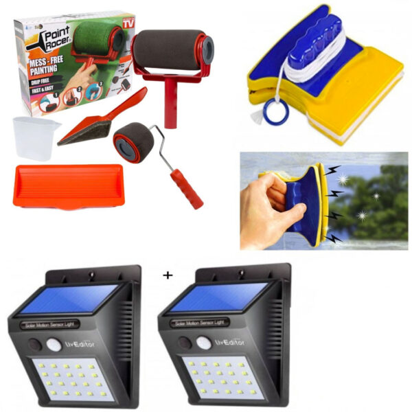 Trafalet 2 in 1 + 2 Lampi Ever Bright, LED-uri cu Incarcare Solara si Senzor de miscare + Dispozitiv Magnetic Magic Cleaner pentru spalarea geamurilor!