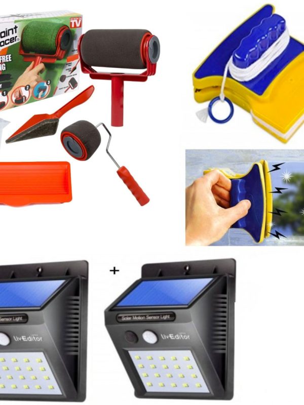 Trafalet 2 in 1 + 2 Lampi Ever Bright, LED-uri cu Incarcare Solara si Senzor de miscare + Dispozitiv Magnetic Magic Cleaner pentru spalarea geamurilor!