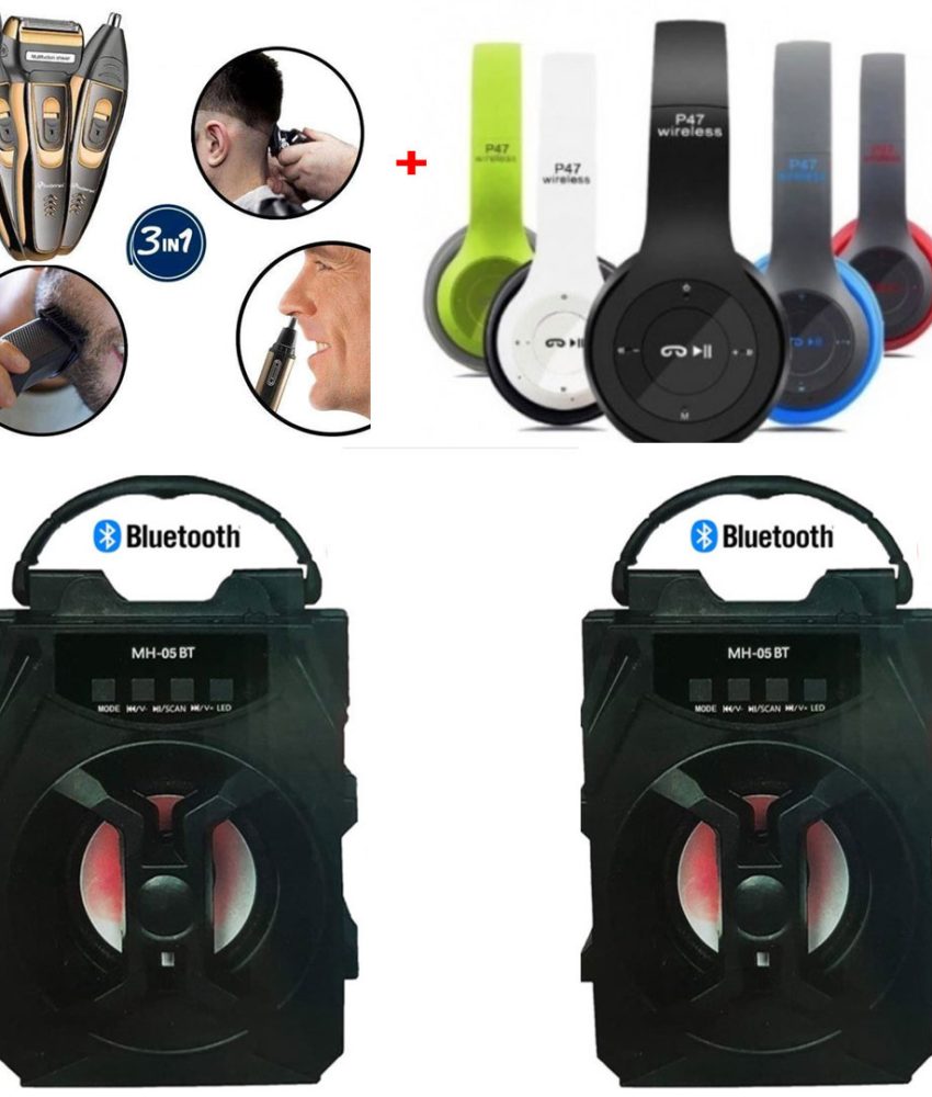 Aparat de tuns multifunctional 3 in 1 ProGemei + Casti Bluetooth Profesionale P47 + Sistem audio 2 Boxe Active cu Bluetooth, Radio FM AUX SD CARD USB Leduri Disco!