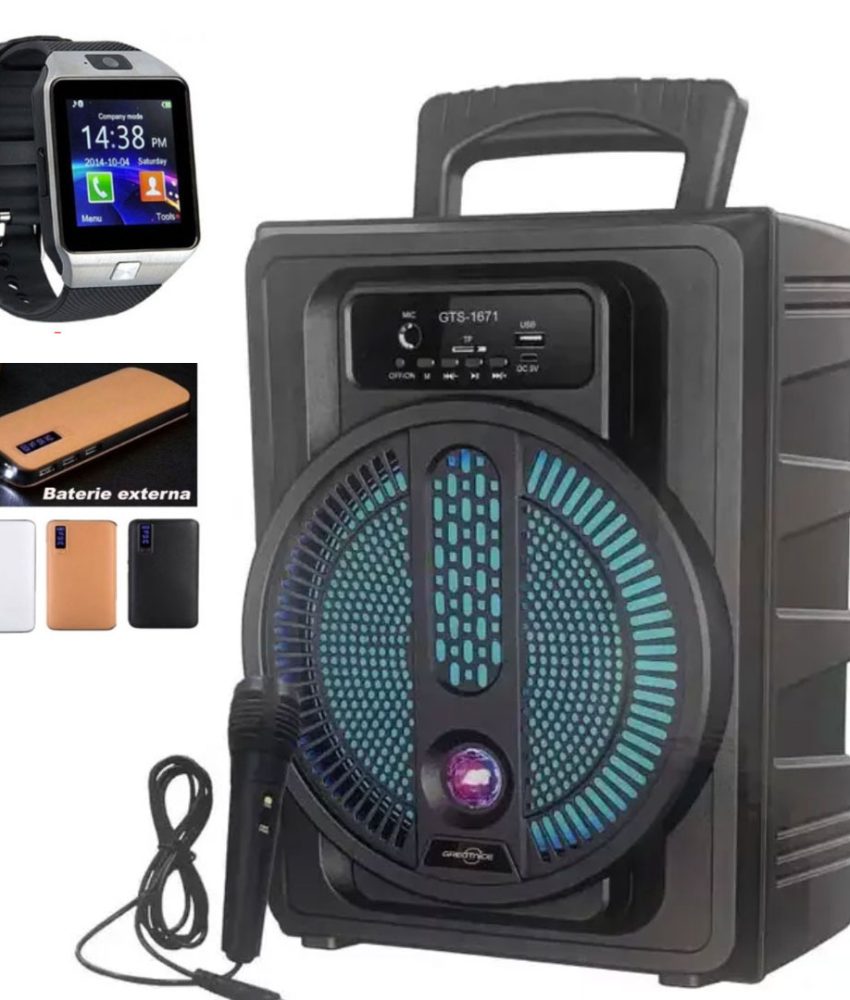 Boxa Portabila GTS-1671, Wireless cu Bluetooth si Lumini, Citire MP3 SD card, USB, Radio Fm + Ceas Inteligent cu Bluetooth + Cadou o Baterie Externa 20000mAh!