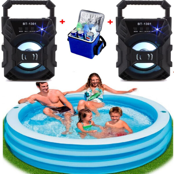 Piscina Family Intex, Gonflabila, 4 Inele, Capacitate 780l, Diametru 170cm + 2 Boxe Portabile, Bluetooth + Cadou Geanta frigorifica!