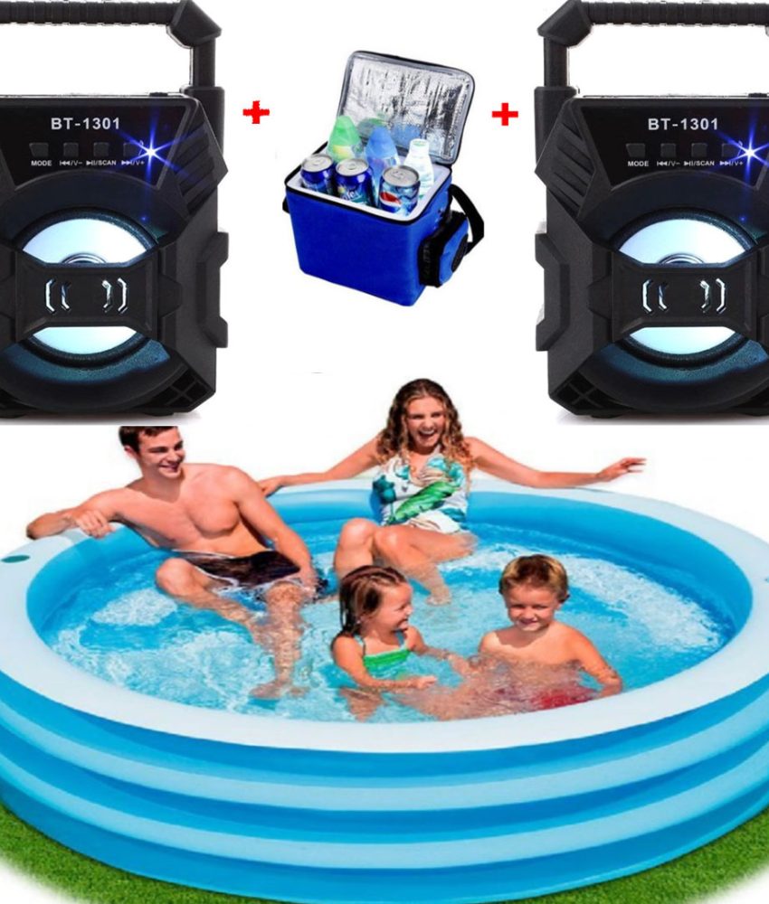 Piscina Family Intex, Gonflabila, 4 Inele, Capacitate 780l, Diametru 170cm + 2 Boxe Portabile, Bluetooth + Cadou Geanta frigorifica!