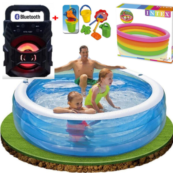 Piscina gonflabila Intex Family Sunset Glow, 4 inele + Boxa portabila cu Bluetooth + Cadou jucarii de plaja!