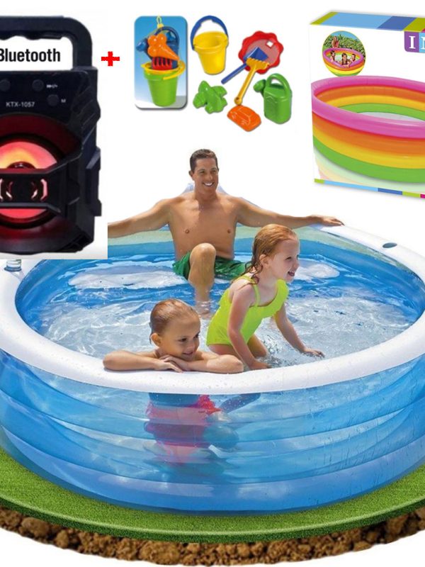 Piscina gonflabila Intex Family Sunset Glow, 4 inele + Boxa portabila cu Bluetooth + Cadou jucarii de plaja!