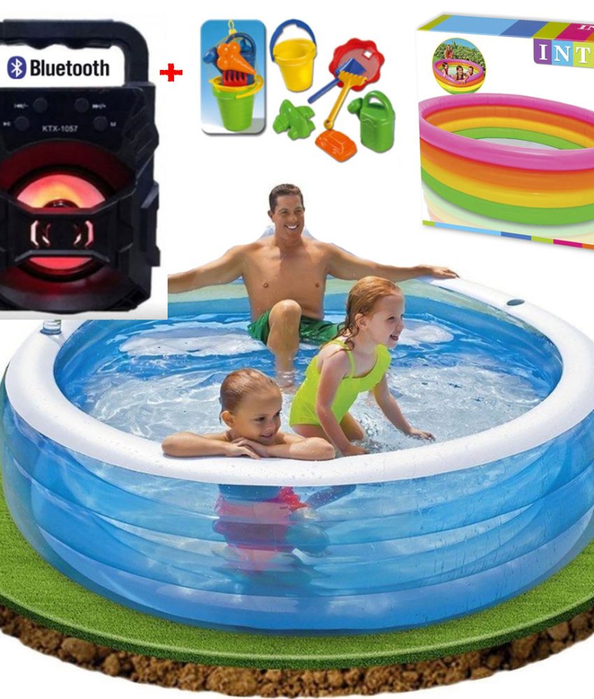 Piscina gonflabila Intex Family Sunset Glow, 4 inele + Boxa portabila cu Bluetooth + Cadou jucarii de plaja!