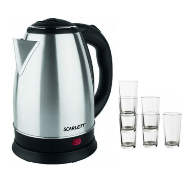 Cana fierbator inox, 1500 W, 2 L, Scarlett/Floria 2768, protectie supraincalzire + Cadou Set 6 Pahare sticla