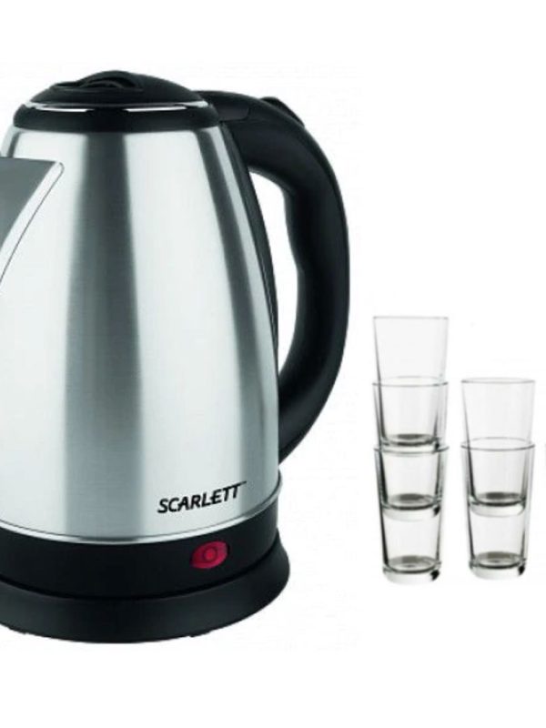 Cana fierbator inox, 1500 W, 2 L, Scarlett/Floria 2768, protectie supraincalzire + Cadou Set 6 Pahare sticla