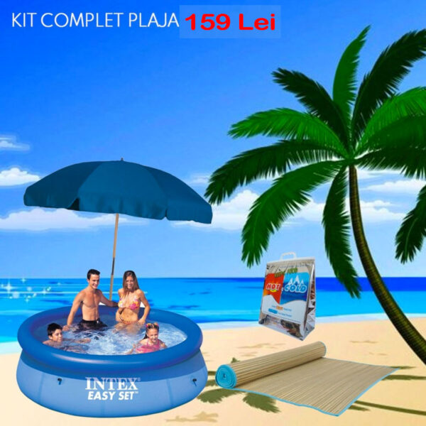 Kit complet plaja! Piscina Gonflabila Intex 780l, Diametru 168cm + Rogojina De Plaja Din Bambus + Umbrela de plaja diametru 150cm + CADOU Geanta Frigorifica!