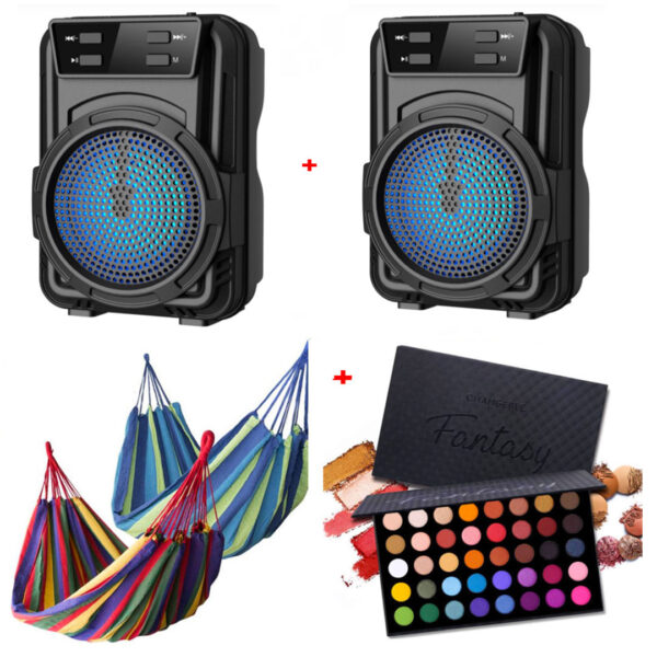 Boxa Portabila Karaoke cu Radio FM, Bluetooth, GTS1346 + 1 Boxa Cadou + Hamac columbian din in 80x200 cm+ Cadou Trusa farduri 15 nuante!