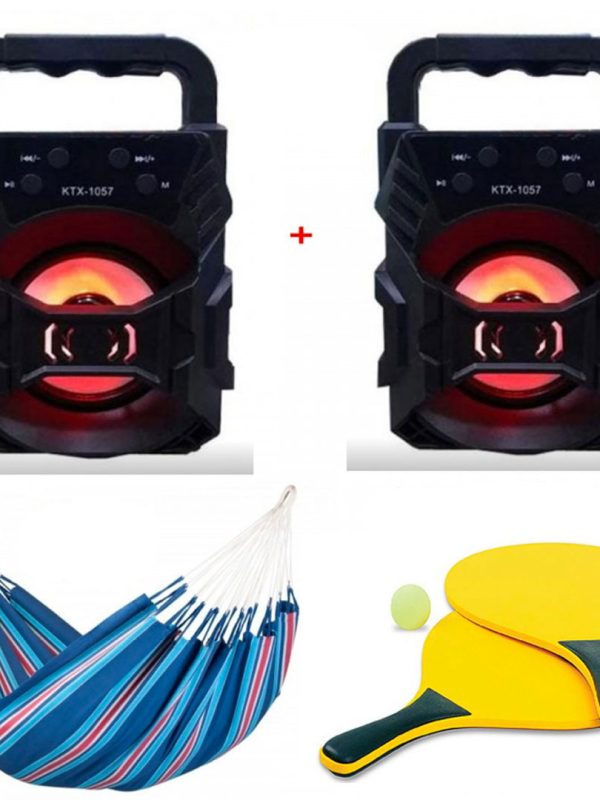 Hamac Columbian din in multicolor 80x200 cm + 2 Boxe Portabile KTX Bluetooth Radio FM AUX SD CARD USB Leduri Disco + Cadou Set Palete de plaja cu minge!