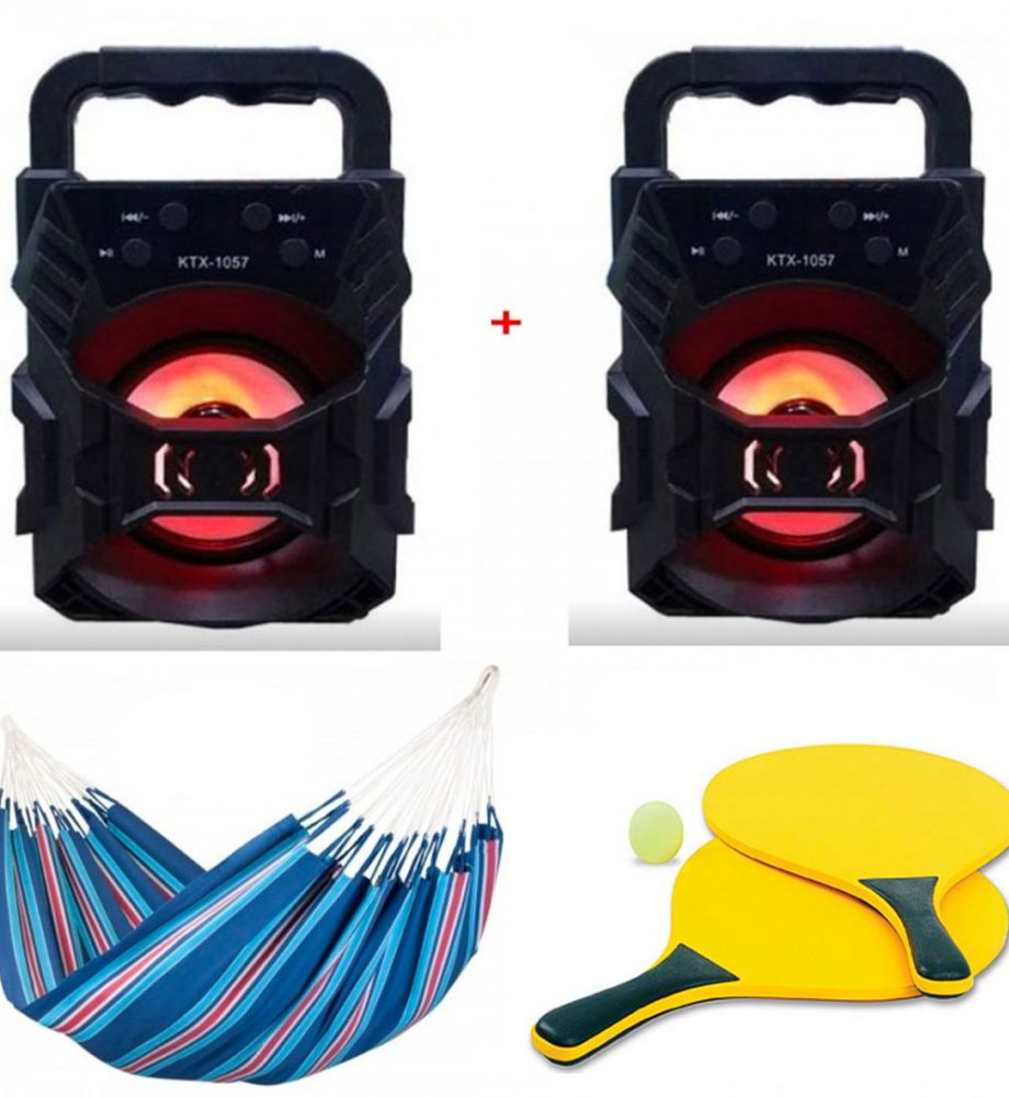Hamac Columbian din in multicolor 80x200 cm + 2 Boxe Portabile KTX Bluetooth Radio FM AUX SD CARD USB Leduri Disco + Cadou Set Palete de plaja cu minge!