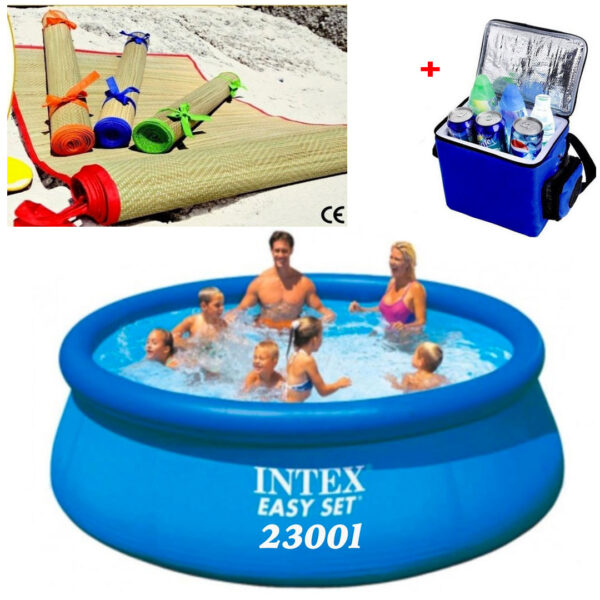 Piscina gonflabila, rotunda, BestWay FastSet, 244 x 61 cm, 1880 L + Rogojina De Plaja + CADOU Geanta Frigorifica!