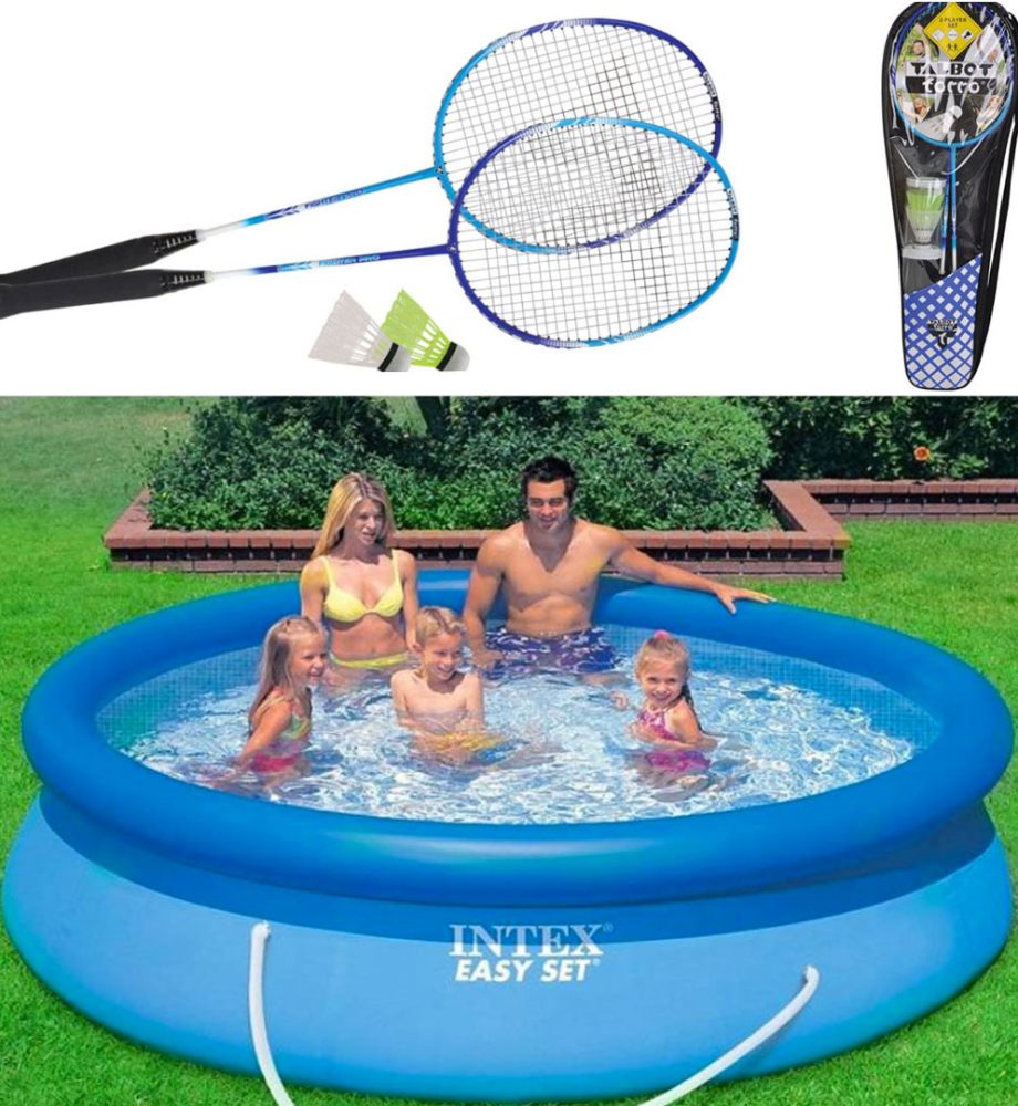 Piscina gonflabila, rotunda, BestWay FastSet, 244 x 61 cm, 1880 L+ Set 2 Rachete badminton Fighter Pro in husa de transport + Fluturas