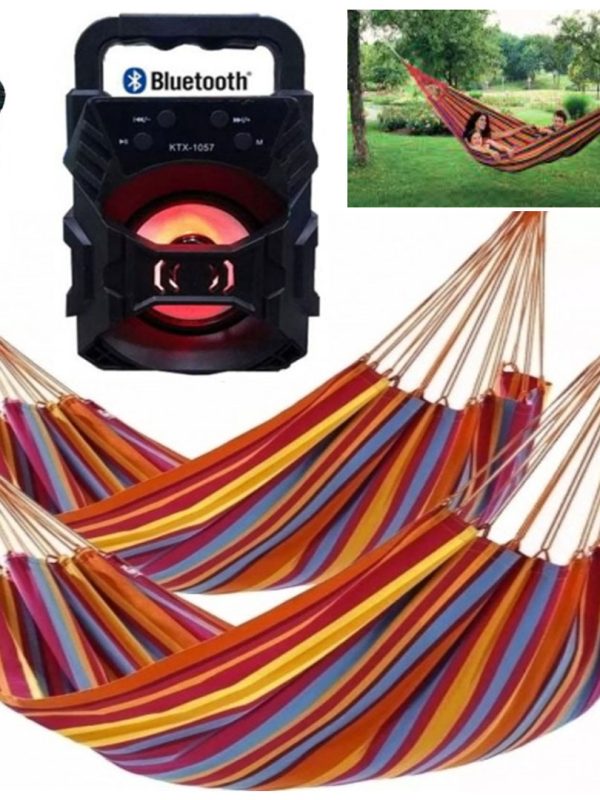 Boxa Portabila cu Bluetooth, Radio FB, Aux, Mic. leduri disco, functie Karaoke + Cadou Microfon! + Set 2 Hamace Columbiene din in