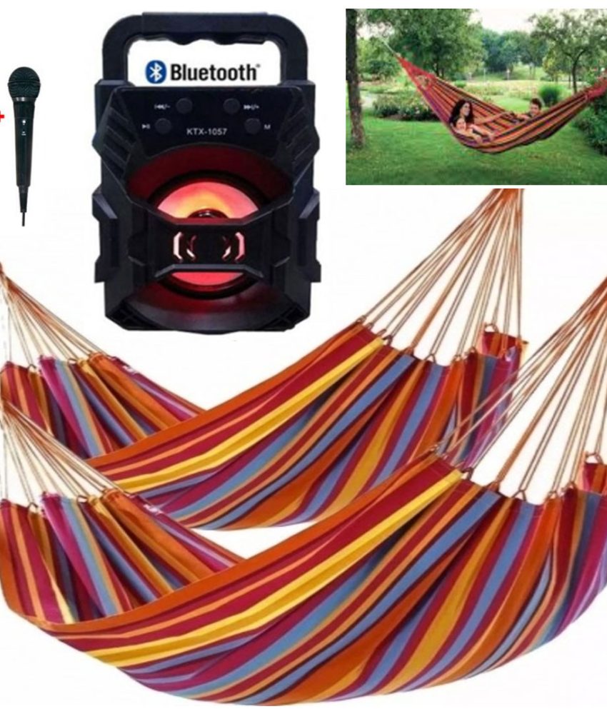 Boxa Portabila cu Bluetooth, Radio FB, Aux, Mic. leduri disco, functie Karaoke + Cadou Microfon! + Set 2 Hamace Columbiene din in