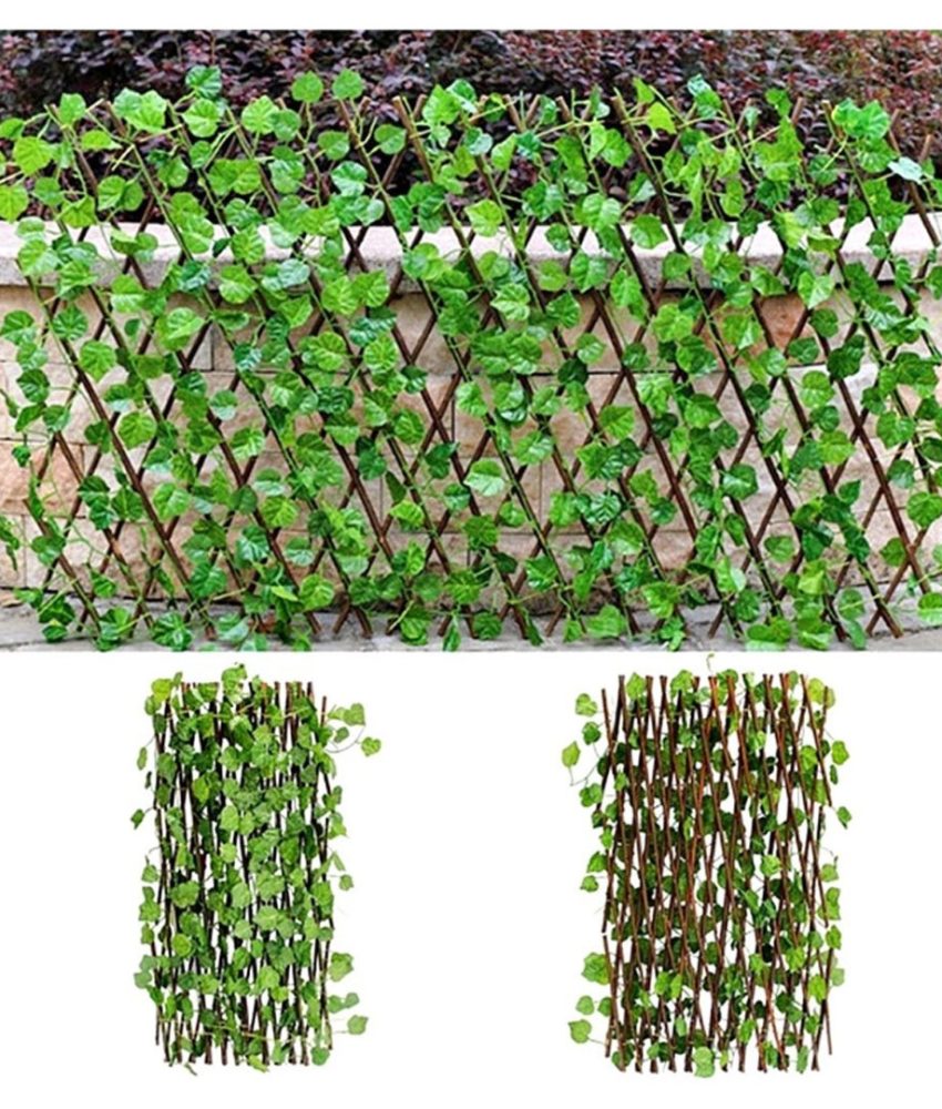 Gard decorativ artificial cu frunze, extensibil, 200x70cm