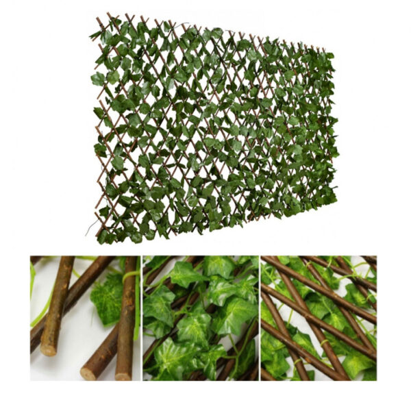 Gard decorativ artificial cu frunze, extensibil, 200x70cm