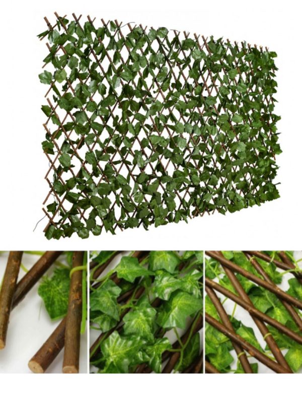 Gard decorativ artificial cu frunze, extensibil, 200x70cm