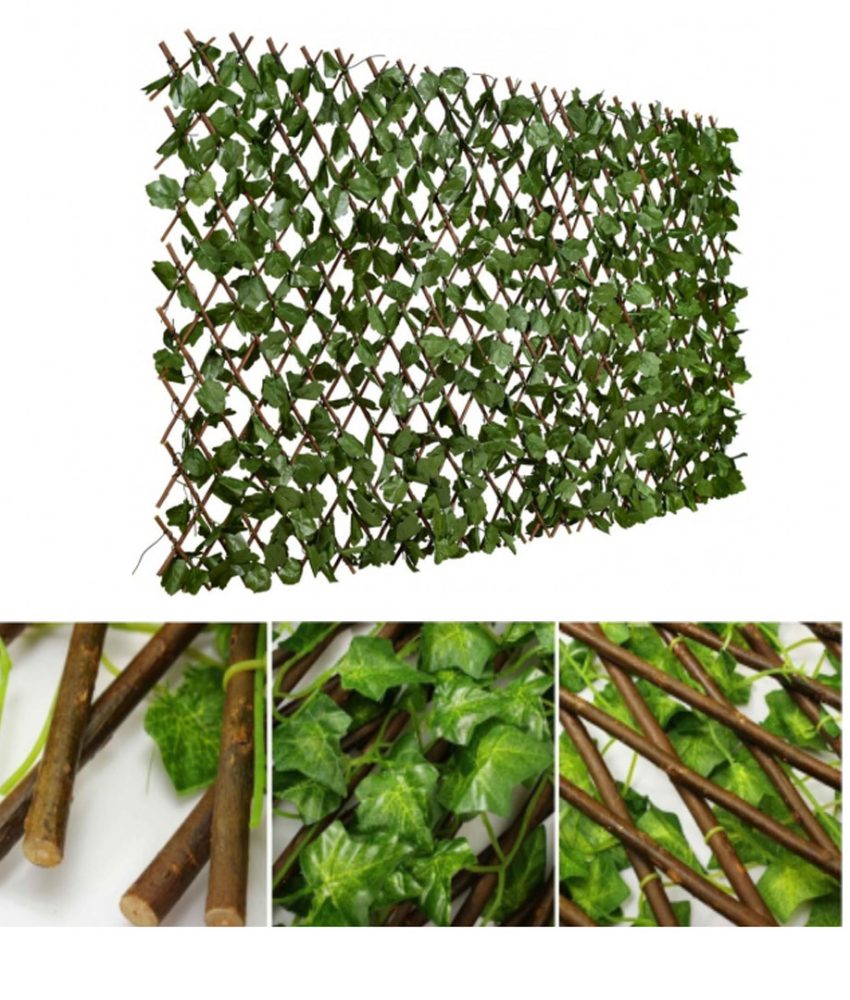 Gard decorativ artificial cu frunze, extensibil, 200x70cm