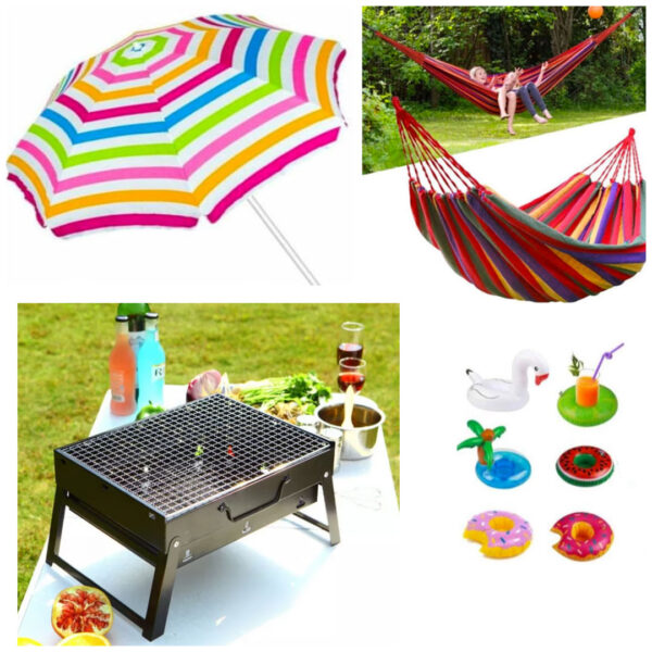 Gratar Portabil Carbuni, Barbeque, Grunberg BBQ04, Grill + Umbrela de plaja + Hamac columbian din in multicolor + Cadou jucarie gonflabila