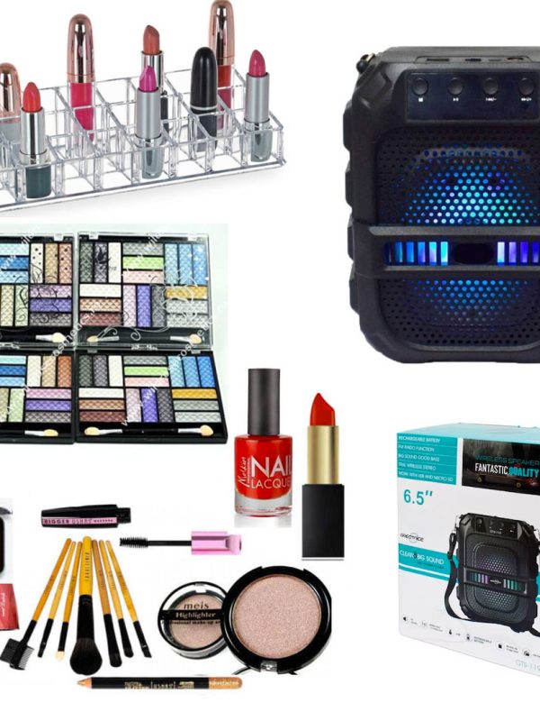 Boxa Bluetooth GTS1191, Acumulator, 6.5 Inch, Radio FM, Suport MP3, USB si Card TF + Set complet make-up: Trusa farduri Paris + Set 5 Pensule + Organizator rujuri + Ruj, Oja, Rimel Extreme Volume, Blush, Creion dermatograf!