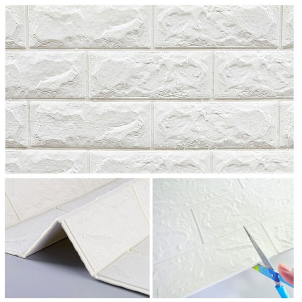 Tapet 3D autocolant, culoare marmorata, alb/bej, design caramida, rezistent la apa, 77cm X 70cm X 6 mm, Urban Trends