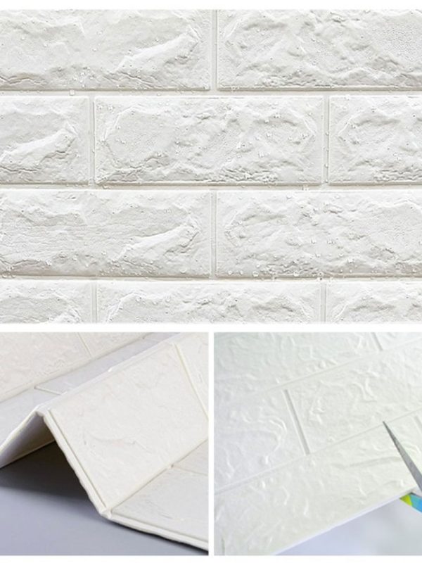 Tapet 3D autocolant, culoare marmorata, alb/bej, design caramida, rezistent la apa, 77cm X 70cm X 6 mm, Urban Trends