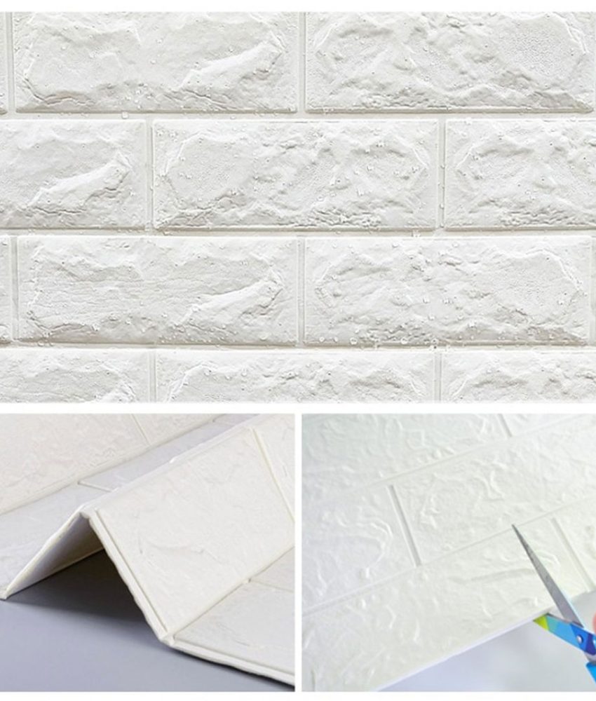 Tapet 3D autocolant, culoare marmorata, alb/bej, design caramida, rezistent la apa, 77cm X 70cm X 6 mm, Urban Trends