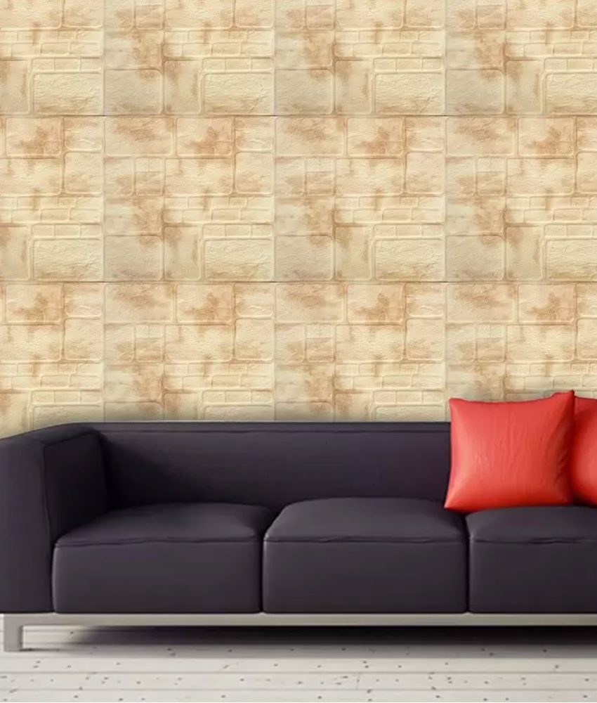 Tapet 3D autocolant, culoare marmorata, alb/bej, design caramida, rezistent la apa, 77cm X 70cm X 6 mm, Urban Trends