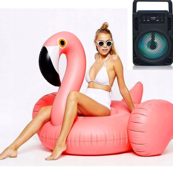 Saltea gonflabila Flamingo 200cm + Cadou Boxa, Radio FM, Suport MICRO SD, Karaoke, Usb