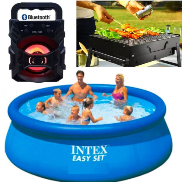 Piscina gonflabila, rotunda, BestWay FastSet, 244 x 61 cm, 1880 L+ Gratar portabil Barbeque + Cadou Boxa Bluetooth