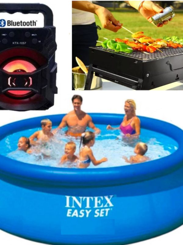 Piscina gonflabila, rotunda, BestWay FastSet, 244 x 61 cm, 1880 L+ Gratar portabil Barbeque + Cadou Boxa Bluetooth
