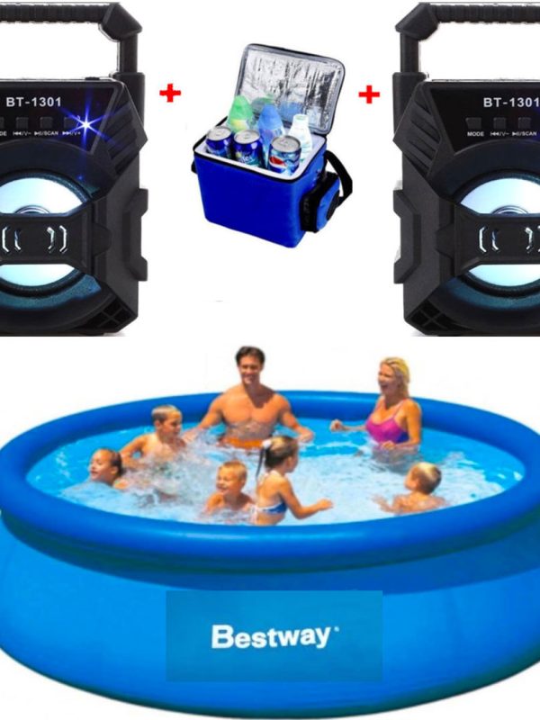Piscina gonflabila, rotunda, BestWay FastSet, 244 x 61 cm, 1880 L+ 2 Boxe portabile cu Bluetooth + Cadou Geanta frigorifica!