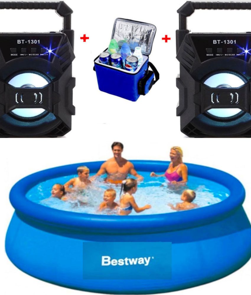 Piscina gonflabila, rotunda, BestWay FastSet, 244 x 61 cm, 1880 L+ 2 Boxe portabile cu Bluetooth + Cadou Geanta frigorifica!