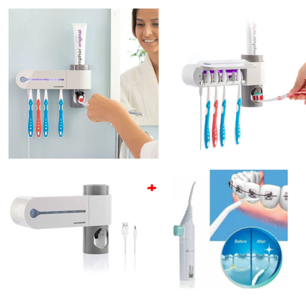 Sterilizator Periute de dinti cu Dozator pasta de dinti + Irigator bucal pentru curatare dentara Power Floss