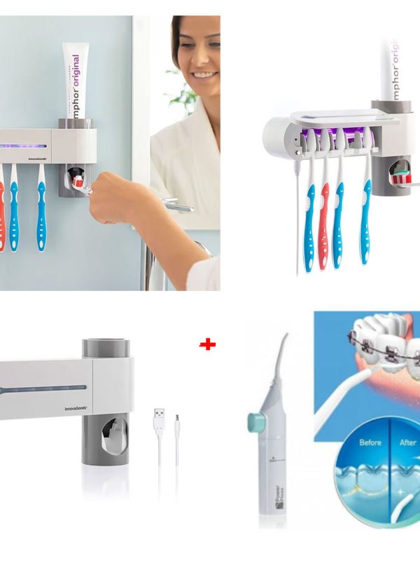 Sterilizator Periute de dinti cu Dozator pasta de dinti + Irigator bucal pentru curatare dentara Power Floss