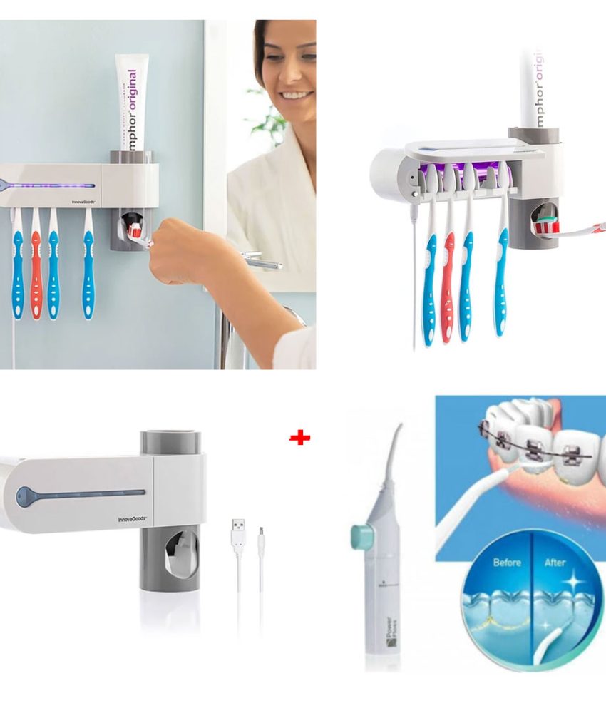 Sterilizator Periute de dinti cu Dozator pasta de dinti + Irigator bucal pentru curatare dentara Power Floss