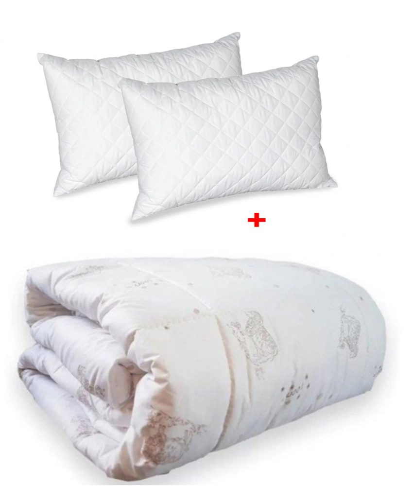 Pilota iarna din lana 100%, 180x210cm, pentru pat dublu + Set 2 perne din puf siliconat 50x70 cm!