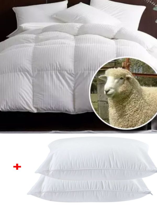 Pilota iarna din lana 100%, 180x210cm, pentru pat dublu + Set 2 perne din puf siliconat 50x70 cm!