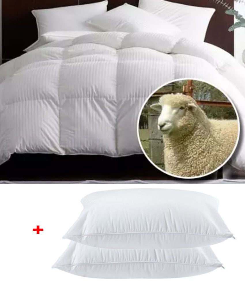 Pilota iarna din lana 100%, 180x210cm, pentru pat dublu + Set 2 perne din puf siliconat 50x70 cm!