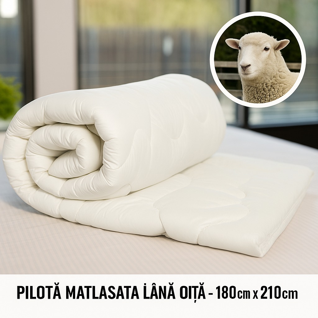 Pilota matlasată din lână, ideală pentru iarnă, 180X210 cm, Pucioasa, Calitate Premium!
