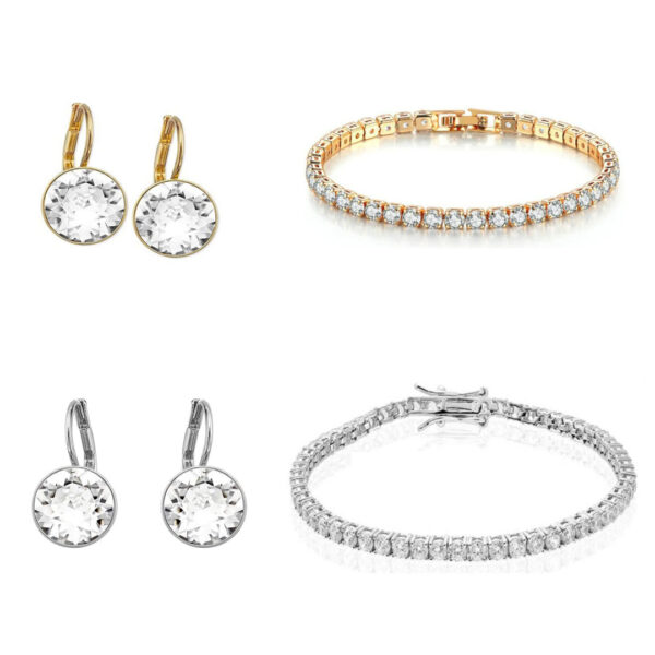 Cercei Swarowski + Bratara tennis placata cu aur 18k!