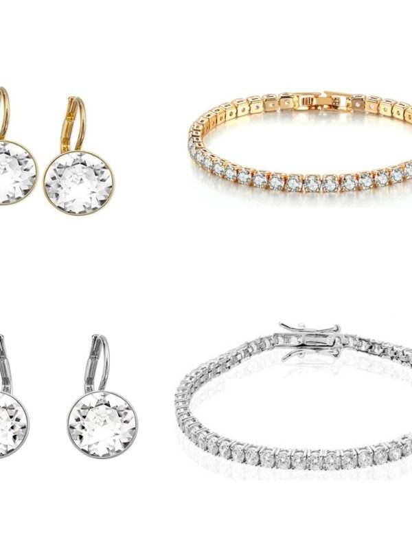 Cercei Swarowski + Bratara tennis placata cu aur 18k!