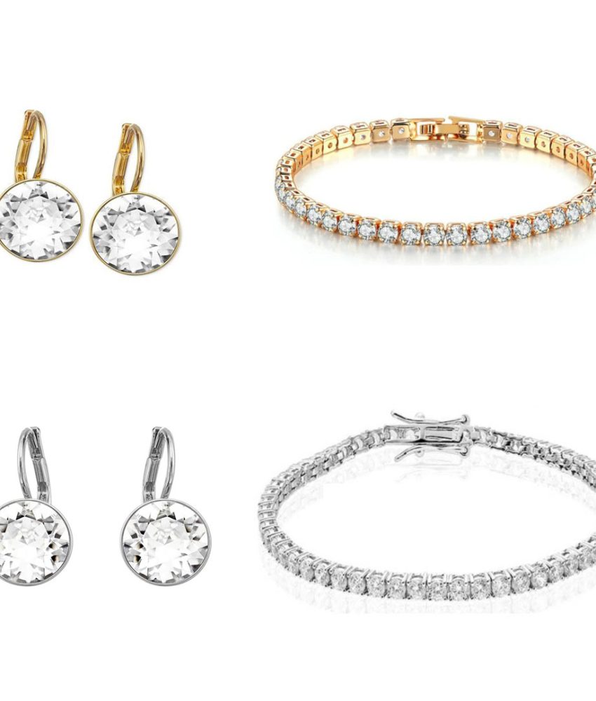 Cercei Swarowski + Bratara tennis placata cu aur 18k!