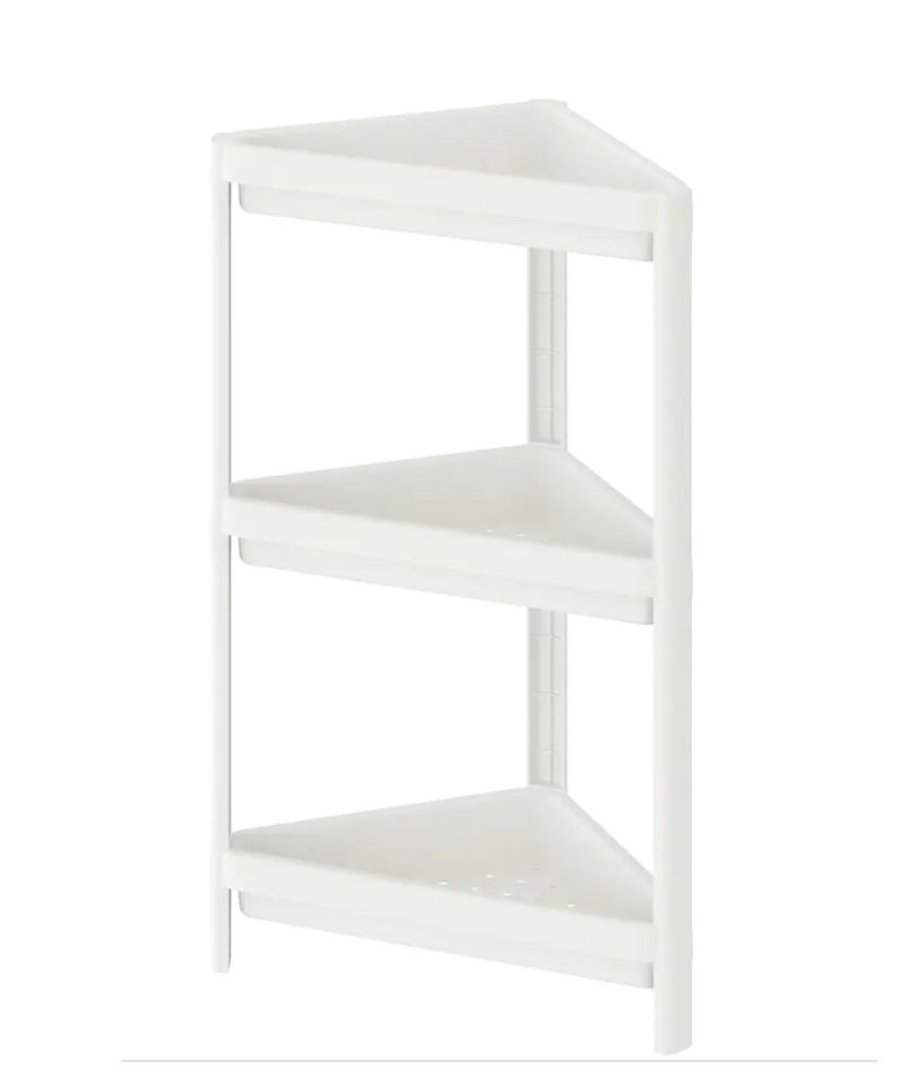 Etajera colt, 3 polite, alba, 71x33cm
