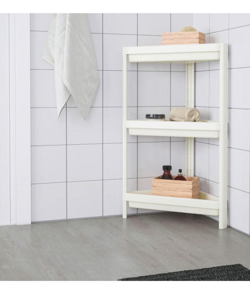 Etajera colt, 3 polite, alba, 71x33cm