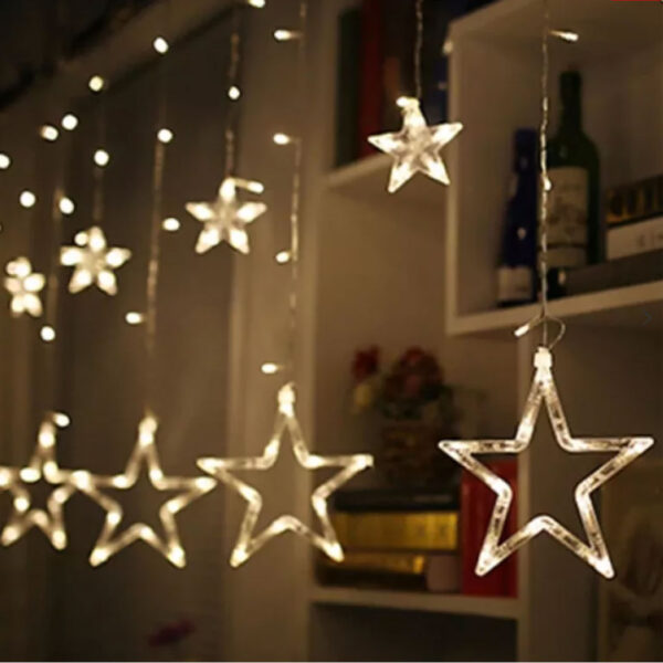 Perdea luminoasa ploaie de stele S32, Lungime 3,7m, 12 stele, led, lumina alb cald, 6 moduri de luminare, controller